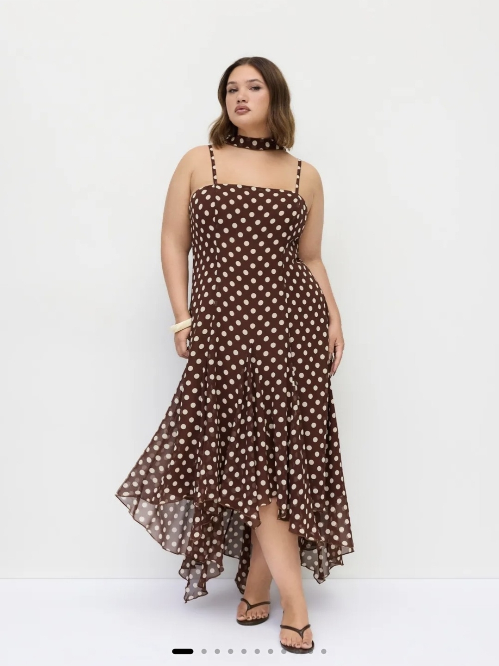 Polka Dot Brown Asymmetric Hem Sundress